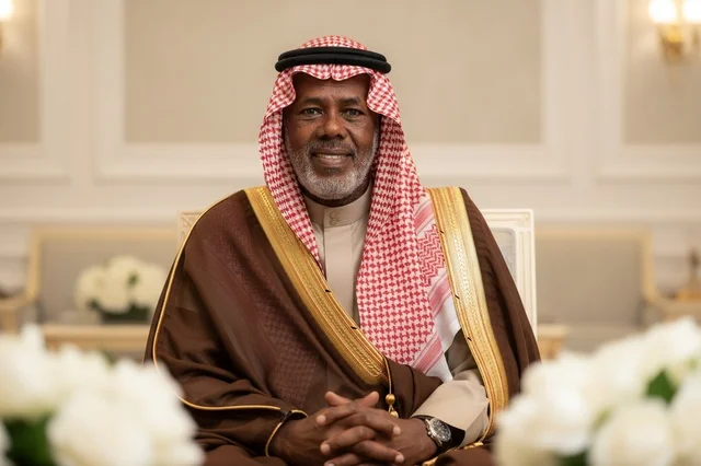Elderly Saudi Man in Traditional Brown Bisht Portrait
