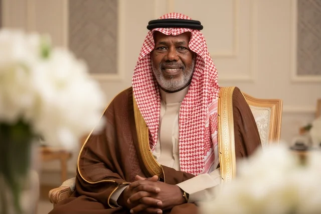 Senior Saudi Man in Traditional Bisht and Shemagh