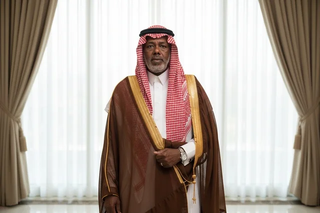 Senior Saudi Man in Traditional Brown Bisht