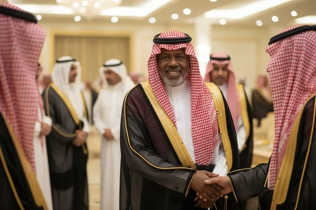 Saudi Man in Traditional Bisht Shaking Hands