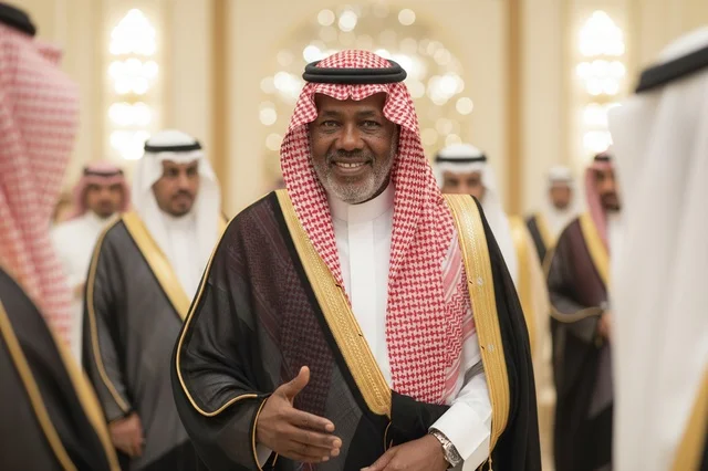 Saudi Men in Traditional Formal Bisht and Shemagh