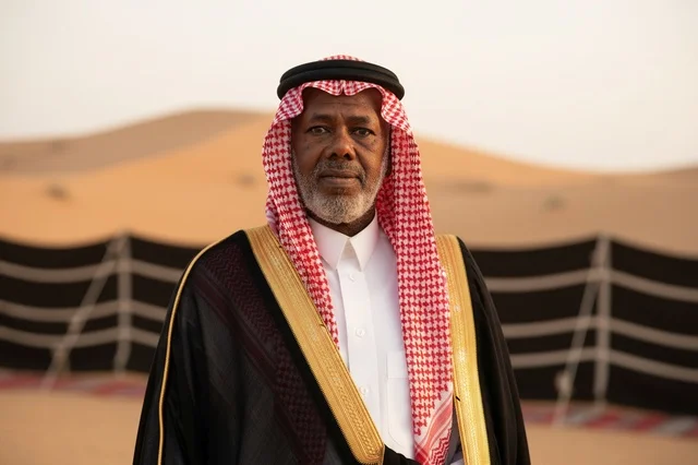 Elderly Saudi Man in Traditional Bisht Desert Portrait