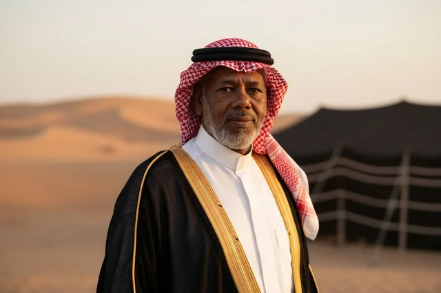 Elderly Saudi Man in Traditional Bisht Desert Portrait