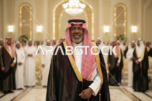 رجل سعودي مسن بالبشت التقليدي في مناسبة رسمية