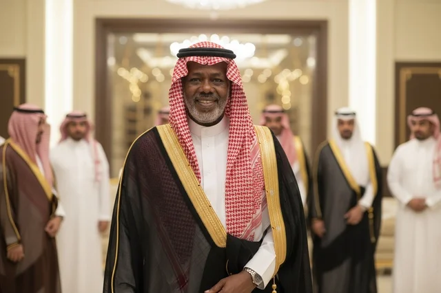Elderly Saudi Man in Traditional Bisht and Shemagh