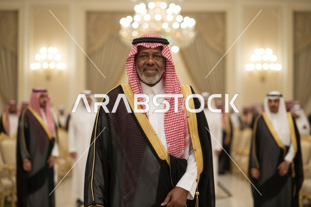 رجل سعودي مسن بالزي التقليدي والبشت الرسمي