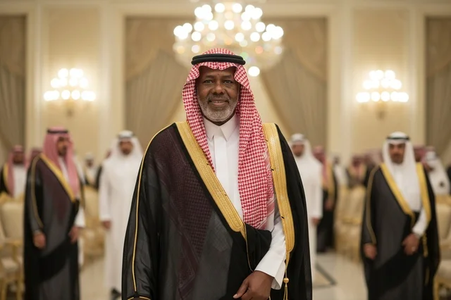 Senior Saudi Man in Formal Traditional Bisht Attire