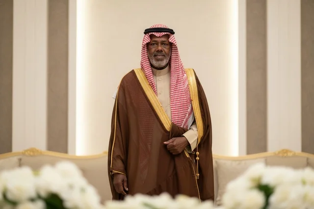 Saudi Man in Traditional Bisht and Red Shemagh
