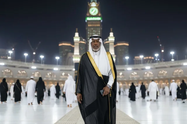 Saudi Man at Masjid al-Haram Makkah Night View