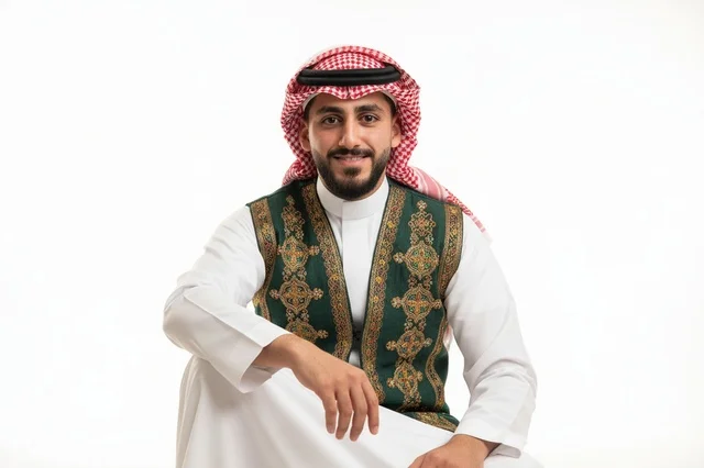 Saudi Man in Traditional Green Embroidered Vest Portrait