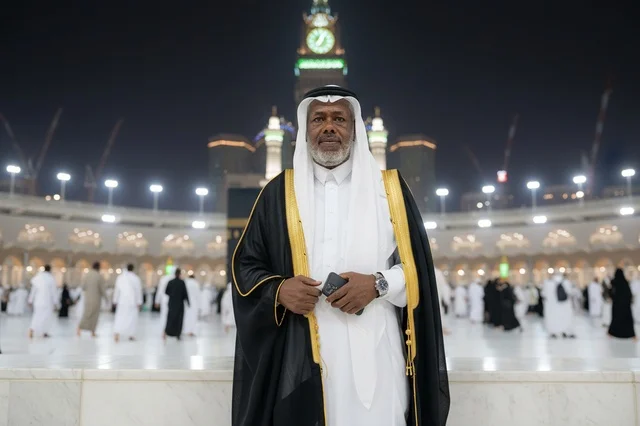 Elderly Saudi Man in Bisht at Masjid al-Haram Mecca