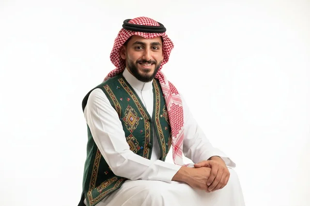 Saudi Man in Traditional Thobe and Sadu Vest Portrait