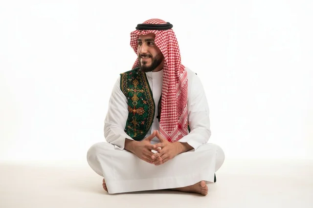 رجل سعودي بالزي التقليدي وصديري مطرز
