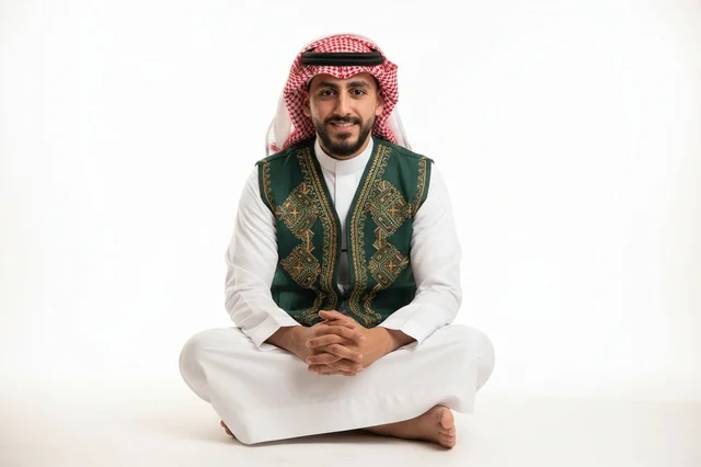 رجل سعودي مبتسم بالزي التقليدي والسديري