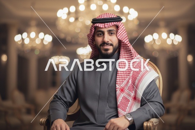 رجل سعودي بالثوب الرمادي والشماغ التقليدي