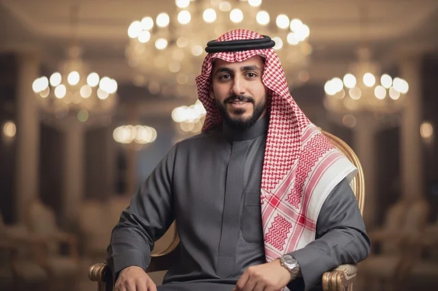 رجل سعودي بالثوب الرمادي والشماغ التقليدي