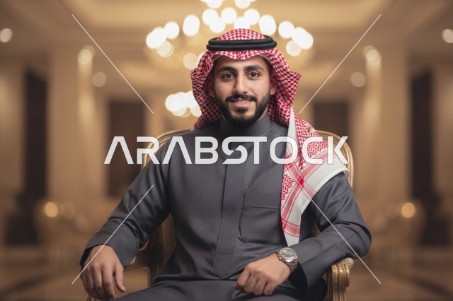 رجل سعودي بالثوب الرمادي والشماغ التقليدي