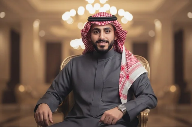 رجل سعودي بالثوب الرمادي والشماغ التقليدي