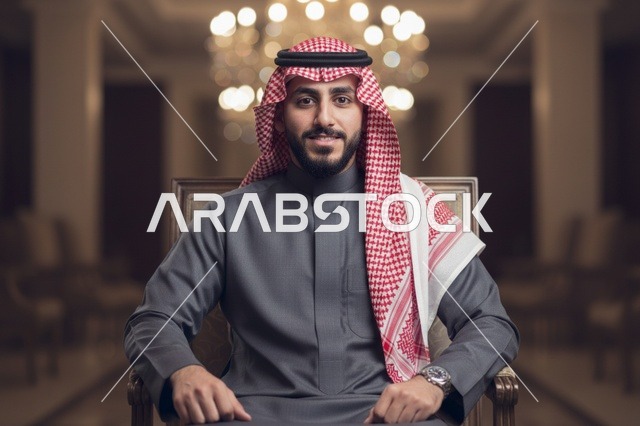 رجل سعودي بالثوب الرمادي والشماغ التقليدي