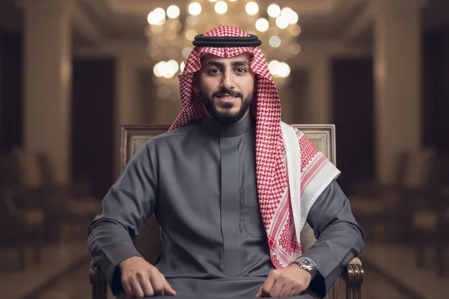 رجل سعودي بالثوب الرمادي والشماغ التقليدي