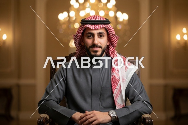 رجل سعودي بالثوب الرمادي والشماغ التقليدي
