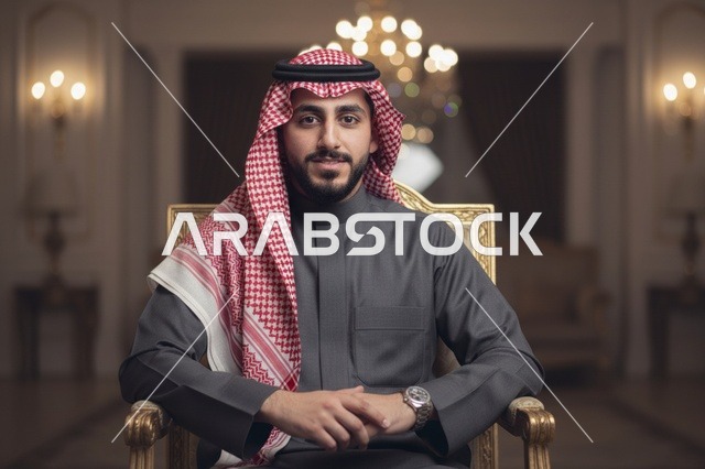 رجل سعودي بالثوب الرمادي والشماغ التقليدي