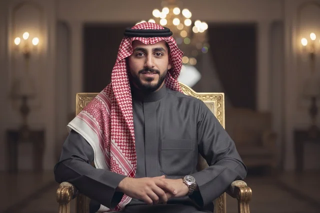 رجل سعودي بالثوب الرمادي والشماغ التقليدي