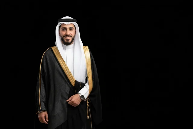Saudi Man in Traditional Formal Bisht and Thobe