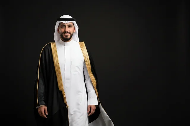Saudi Man in Traditional Bisht and Thobe Portrait