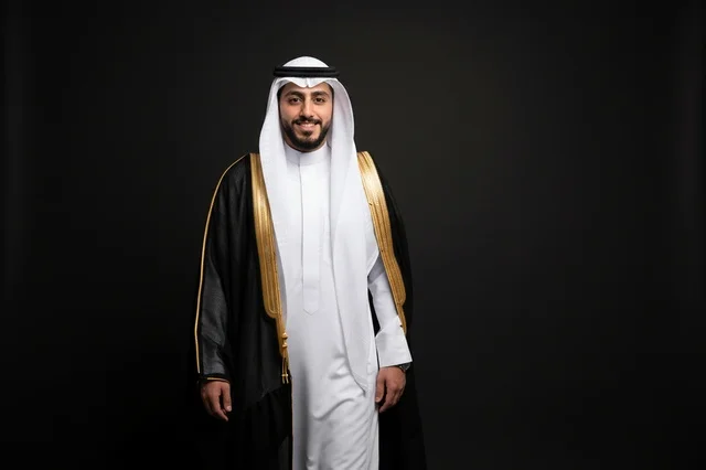 Saudi Man in Traditional Black Bisht Portrait