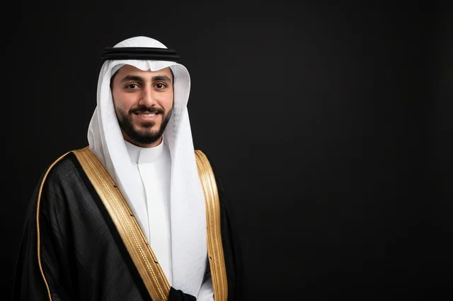 رجل سعودي بالزي التقليدي والمشلح خلفية سوداء
