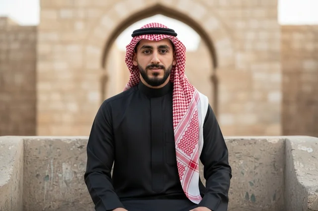 Saudi Man in Black Thobe at Heritage Site