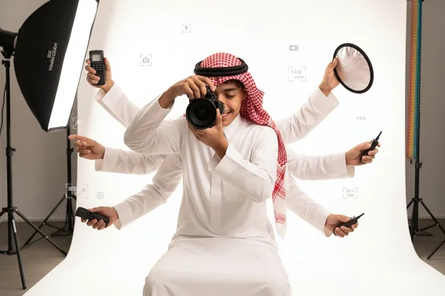 مصور سعودي بأذرع متعددة في استوديو تصوير احترافي