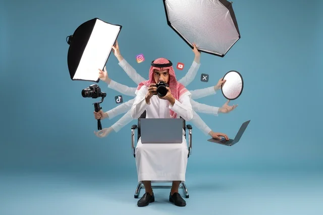 Saudi Photographer Multitasking Content Creator Studio