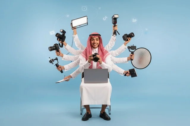 Saudi Content Creator Multitasking with Photography Gear