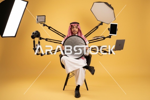 صانع محتوى سعودي مع معدات استوديو احترافية