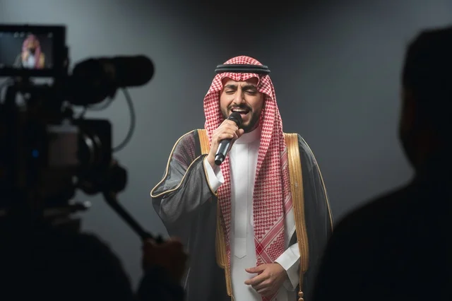 Saudi Man Singing in Professional Media Studio