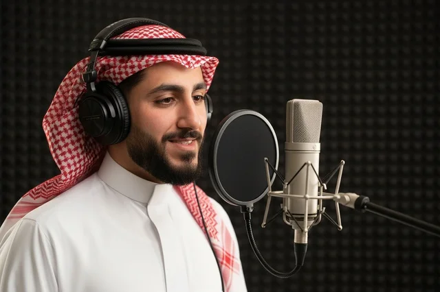 Saudi Man Recording Podcast in Studio