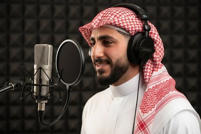 Saudi Man Recording in Professional Audio Studio
