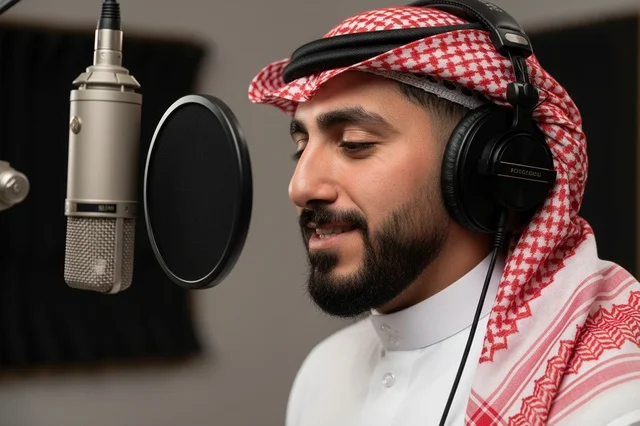 Saudi Man in Recording Studio with Microphone