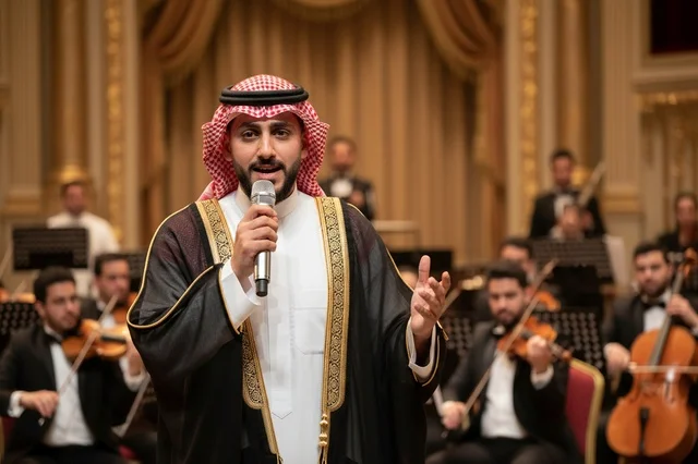 Saudi Singer in Traditional Bisht with Orchestra