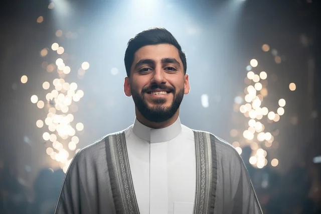 رجل سعودي بالبشت التقليدي في احتفال ليلي