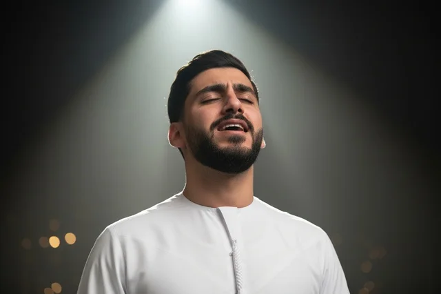 Emirati Man in White Kandura Under Spotlight