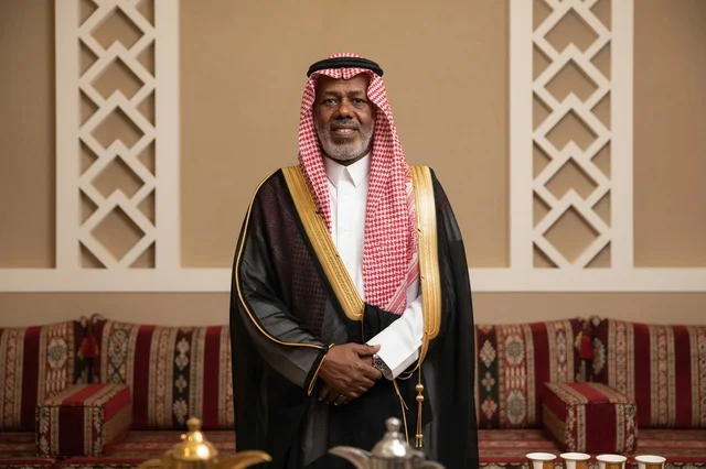 رجل سعودي مسن يرتدي البشت والشماغ التقليدي