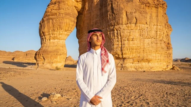 Saudi Man at Elephant Rock AlUla Desert
