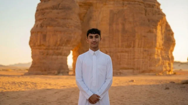 Saudi Man at Elephant Rock AlUla Sunset