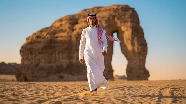 Saudi Man at Elephant Rock AlUla Sunset