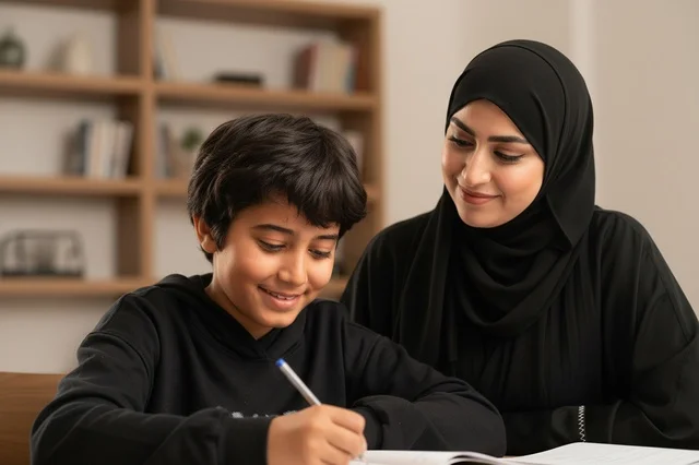 أم إماراتية وابنها يدرسان في المنزل
