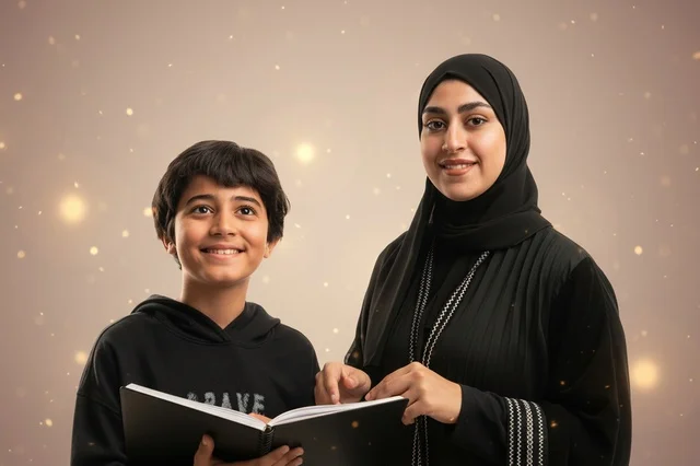 أم إماراتية وابنها يدرسان مع كتاب