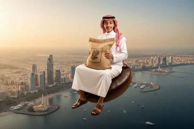 رجل سعودي فوق حبة بن بمدينة الكويت